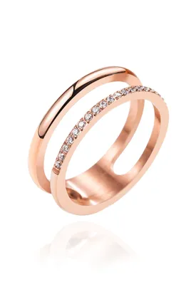 Lottie Cubic Zirconia Double Twin Band Ring in Rose Gold