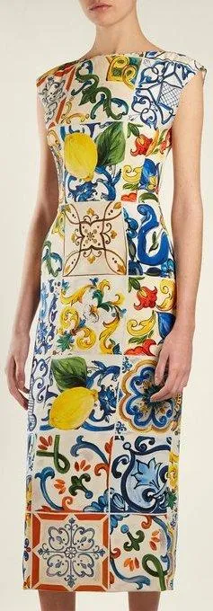 'Majolica' Print Boat-Neck Dress