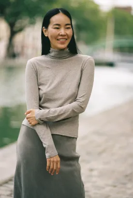 Marianne Turtleneck, Regen Silk Noil Jersey, Twig Heather