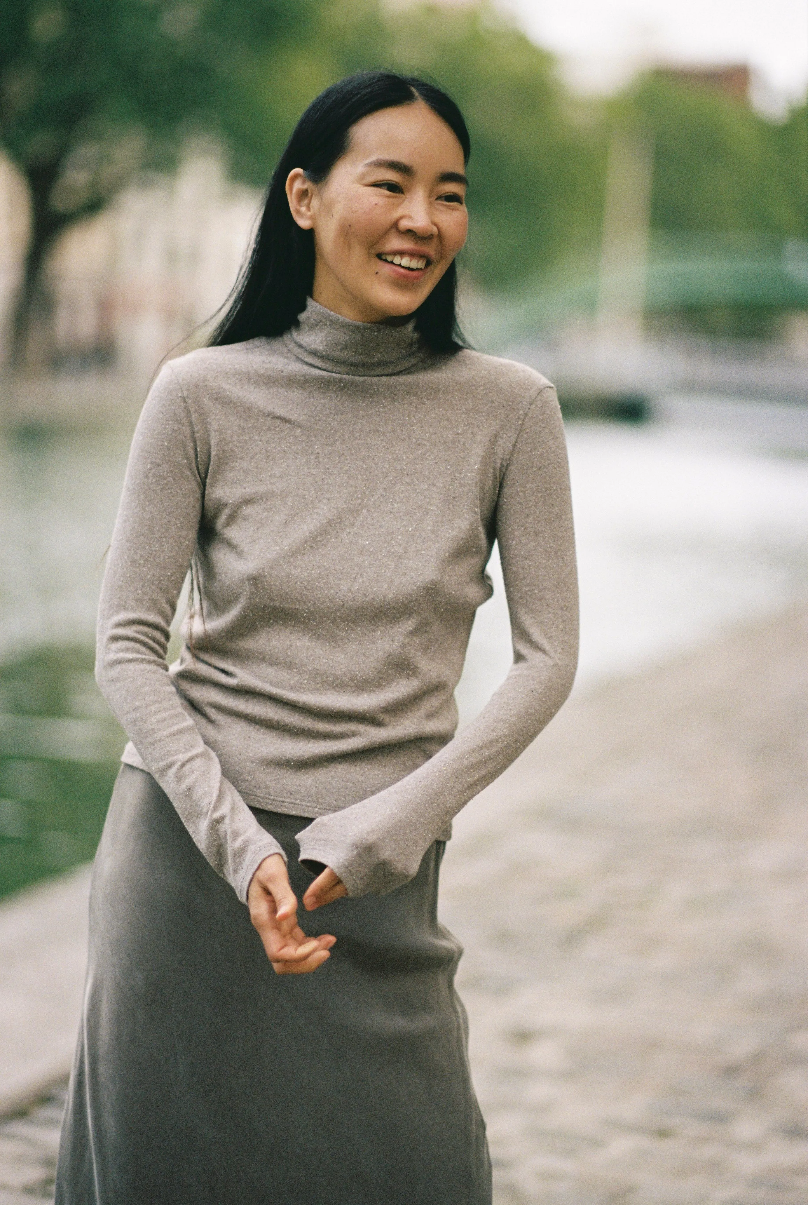 Marianne Turtleneck, Regen Silk Noil Jersey, Twig Heather