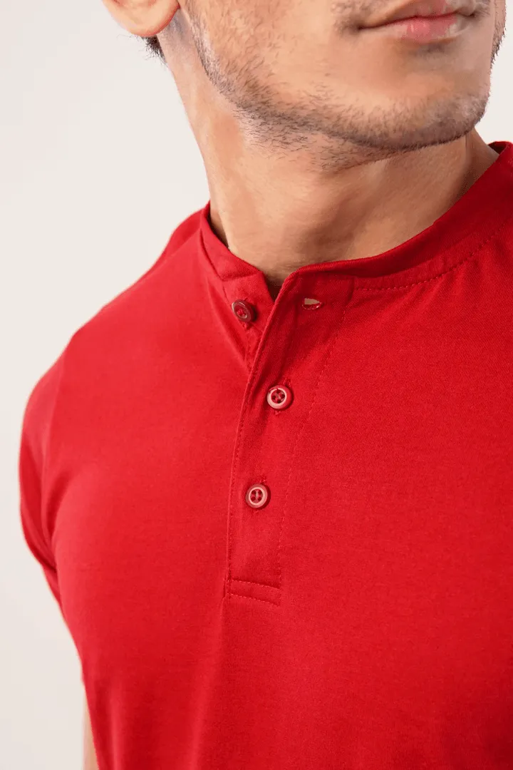 Maroon Half Sleeves Henley Tshirt