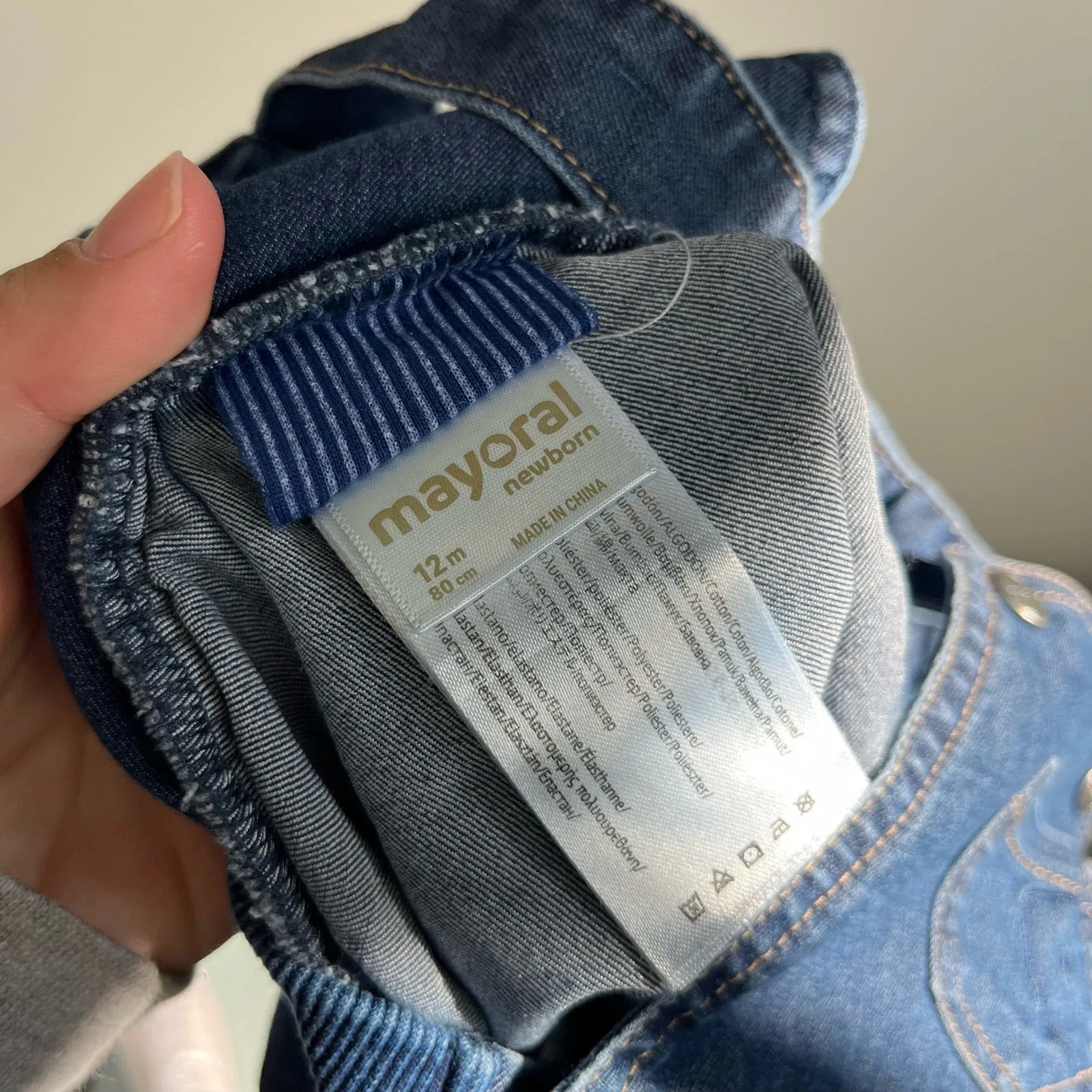 Mayoral Baby Denim Dino Dungarees 12 Months