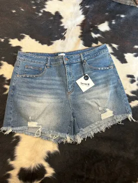 Medium Wash Raw Hem Distressed Shorts