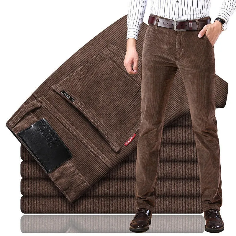 Men's Corduroy Straight Tube Slim Fit Trouser Jeans Elastic Business Versatile Trousers Casual Stretchable Comfy Pants | 6686