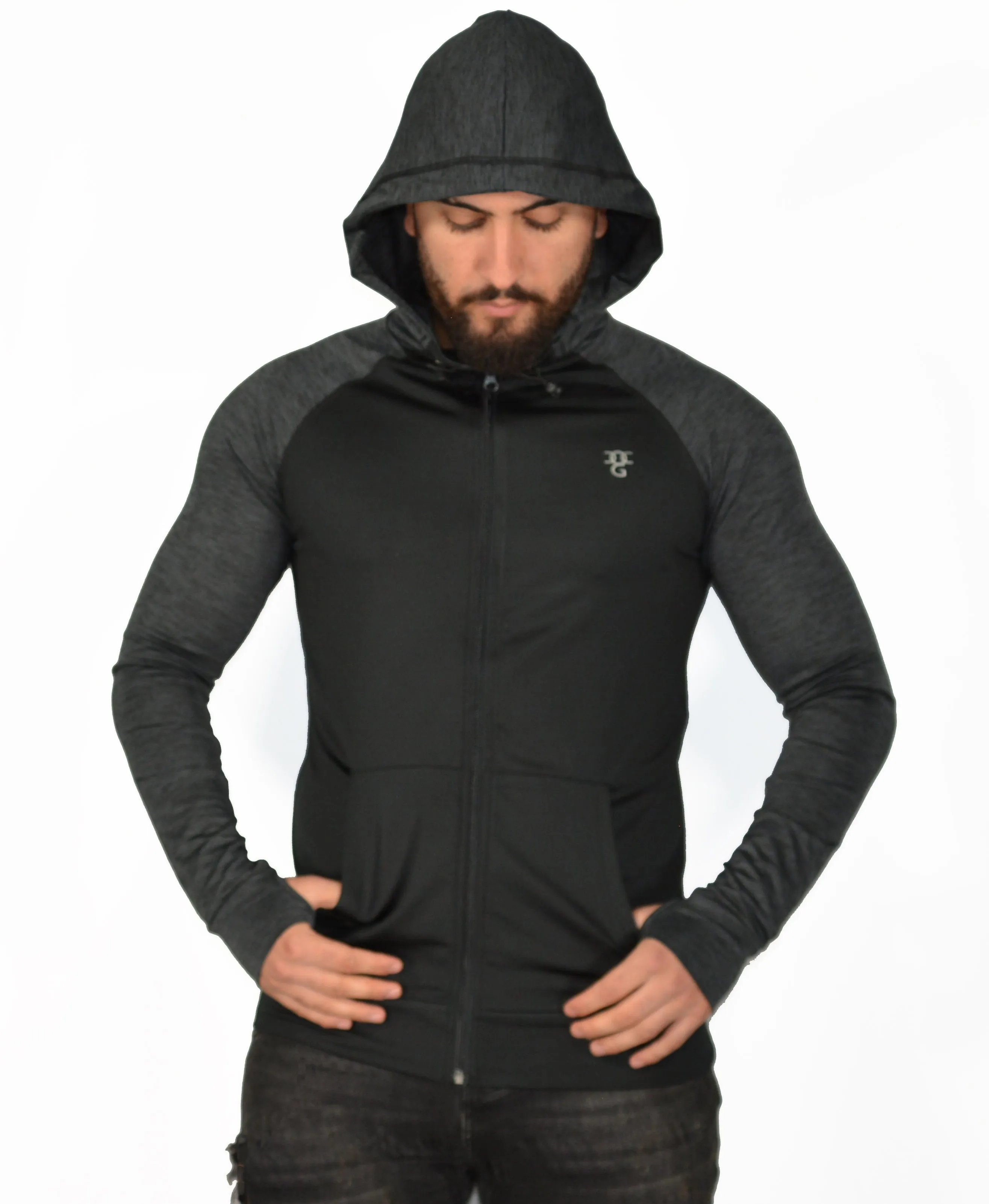 Mens Two tone OG1 sports lycra light Black hooded back