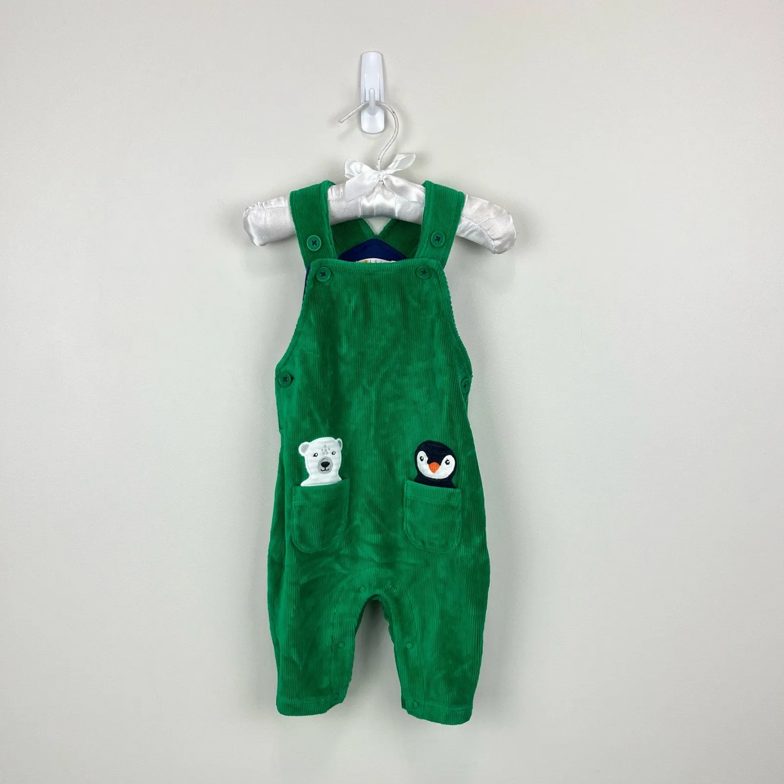 Mini Boden Highland Green Winter Friends Logo Dungaree Set 3-6 Months