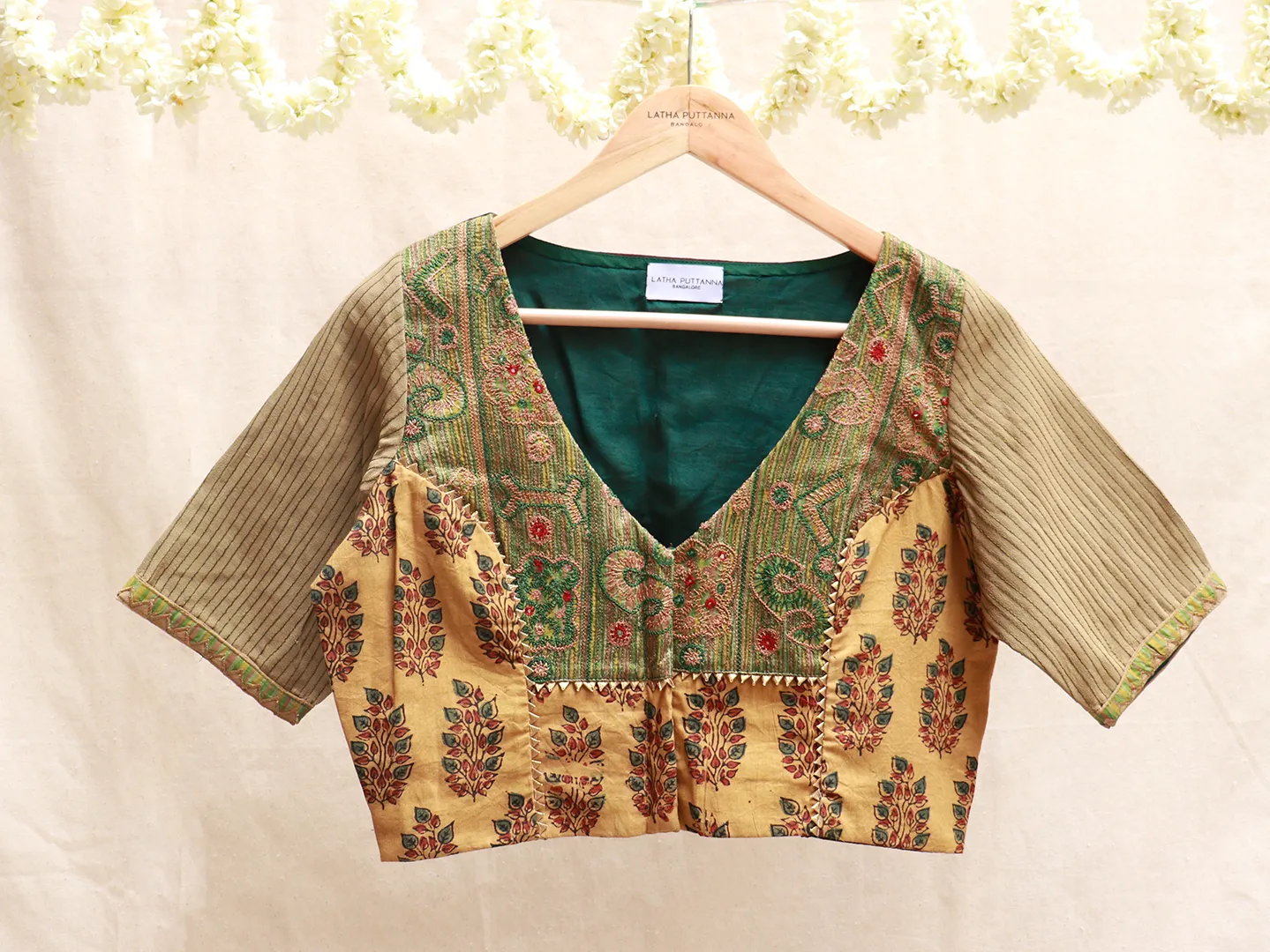 Mustard, Kalamkari, cotton and georgette, Hand Embroidery blouse