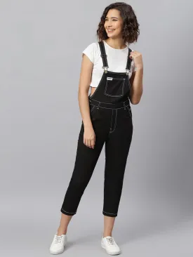 NaughtyDungaree® Black Twill Dungaree with Contrast White Thread