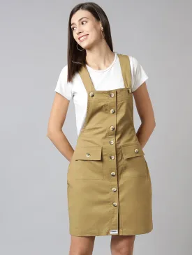 NaughtyDungaree® Cotton Twill Womenswear Dungaree Dress - Khaki