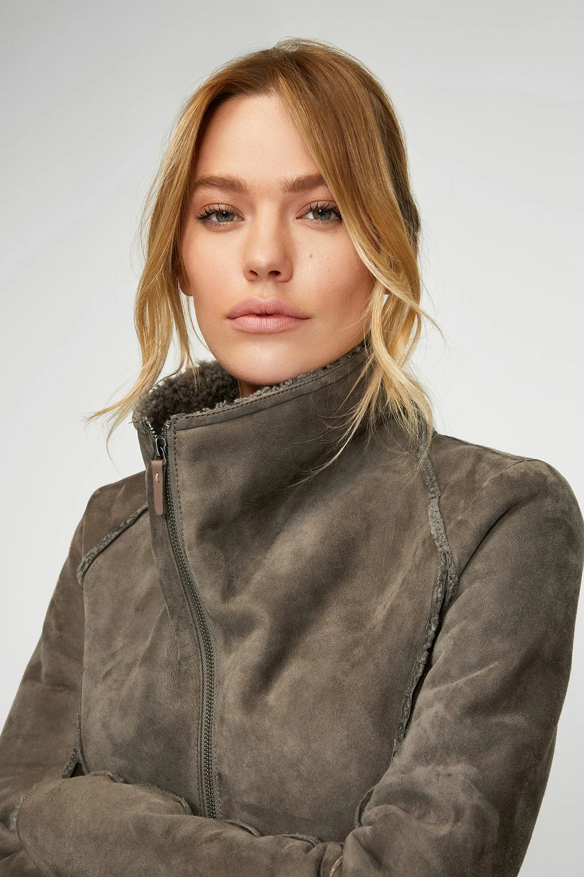 Nicole - Grey Stone Shearling Jacket