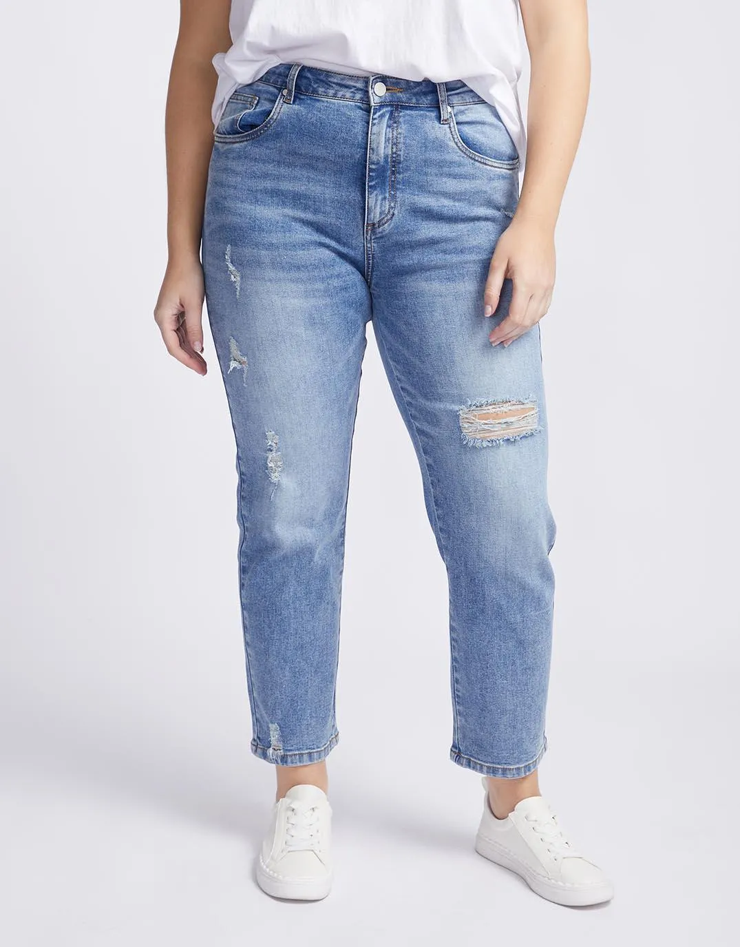 Noelle Straight Leg Jean - Distressed Blue