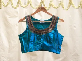 Ocean blue, Karnataka silk, Hand embroidery blouse