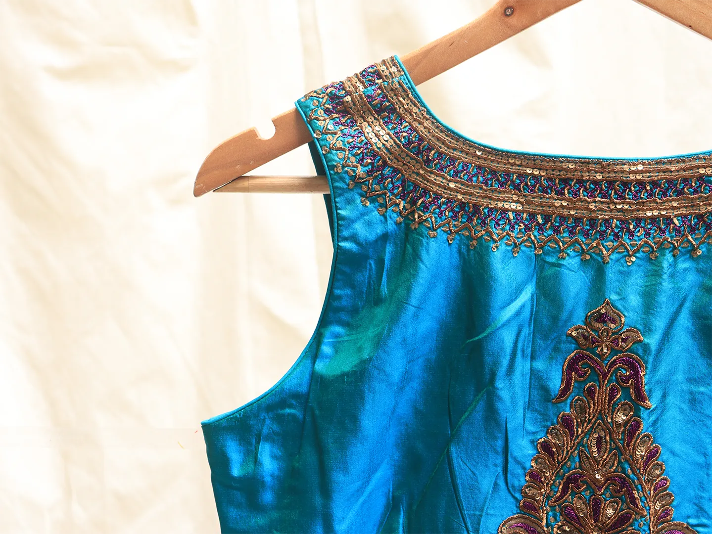 Ocean blue, Karnataka silk, Hand embroidery blouse