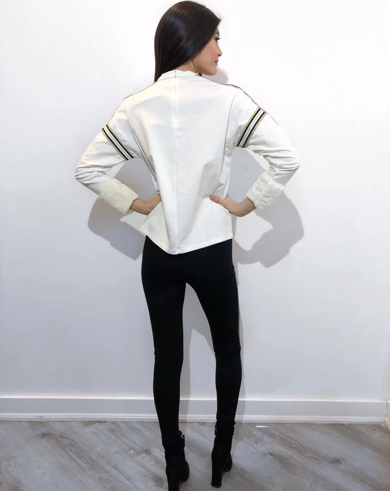 Off White Gold and White Striped Sweatshirt