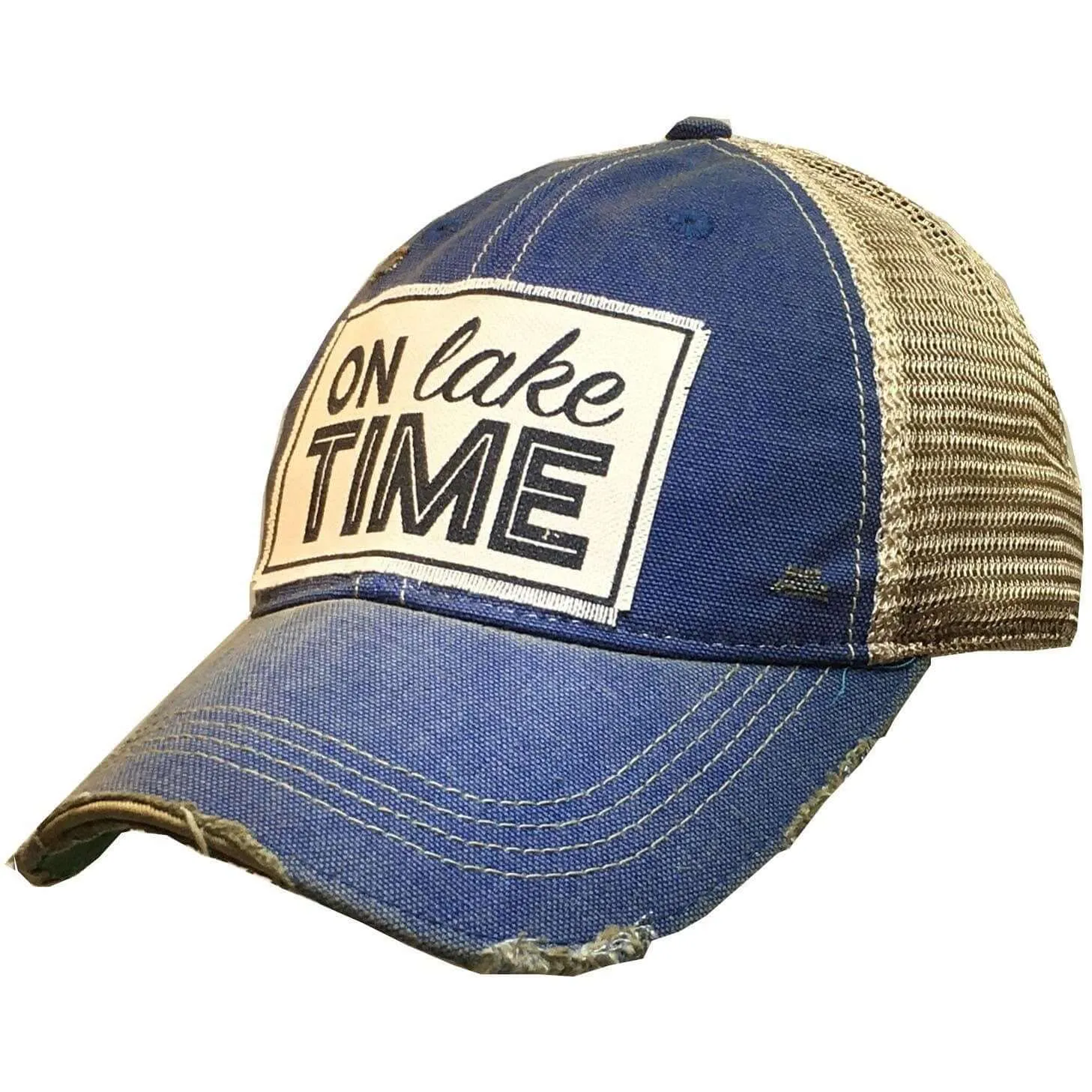 On Lake Time Distressed Trucker Cap