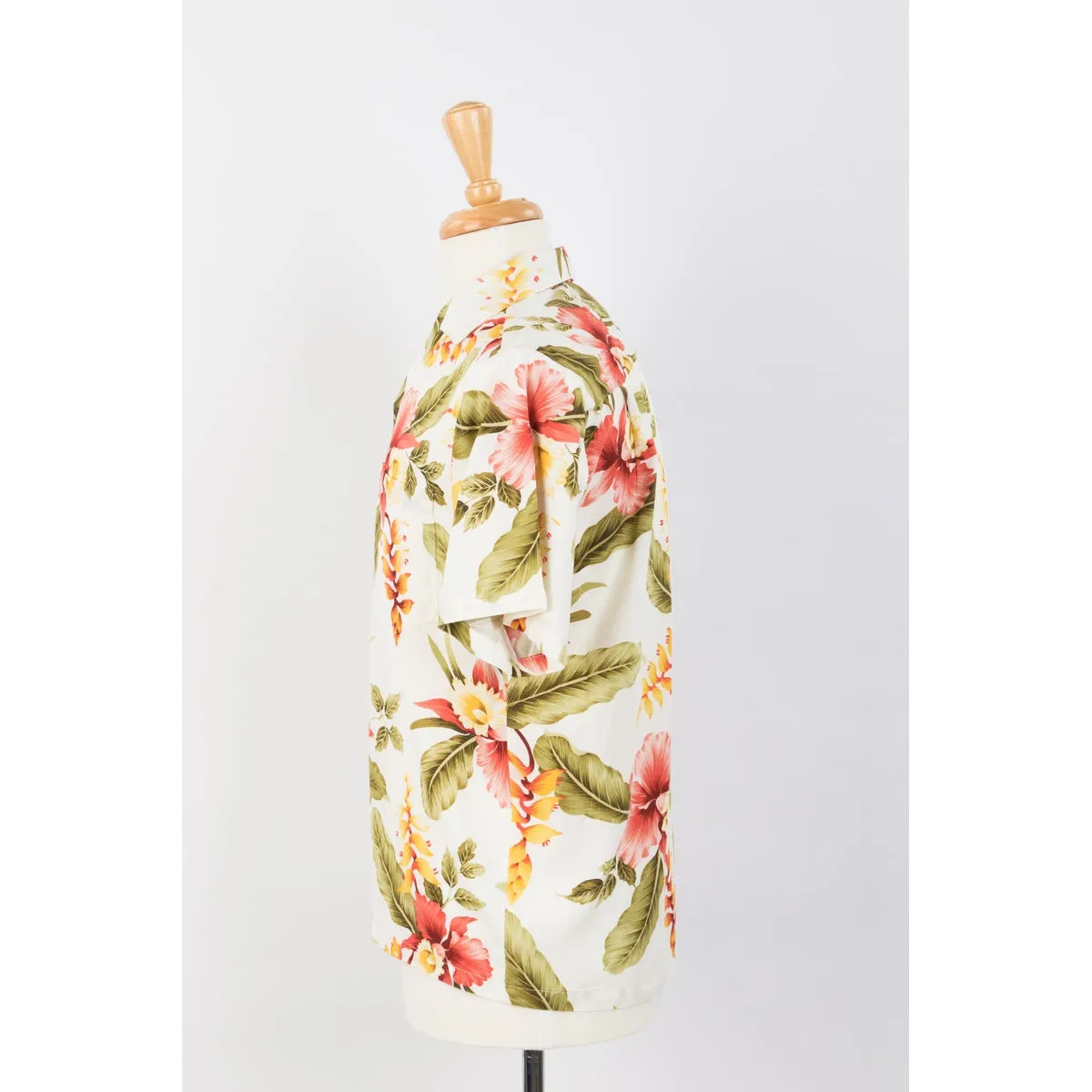 Orchid Print Rayon Hawaiian Shirt | Cream