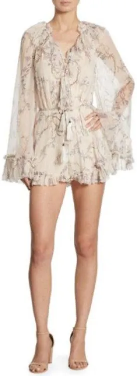 'Paradiso' Ruffled Floral-Print Silk Romper