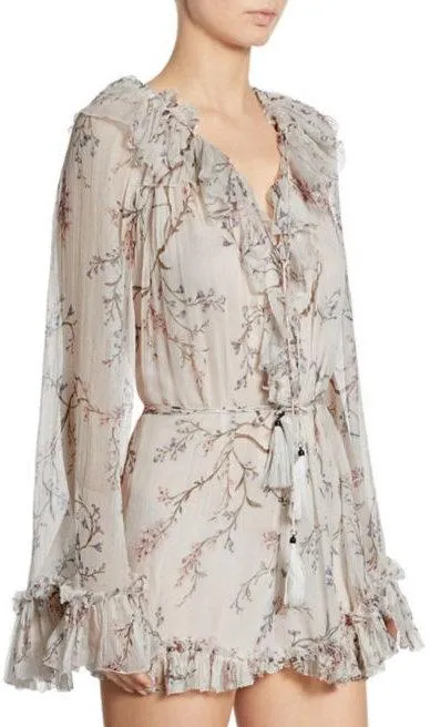 'Paradiso' Ruffled Floral-Print Silk Romper