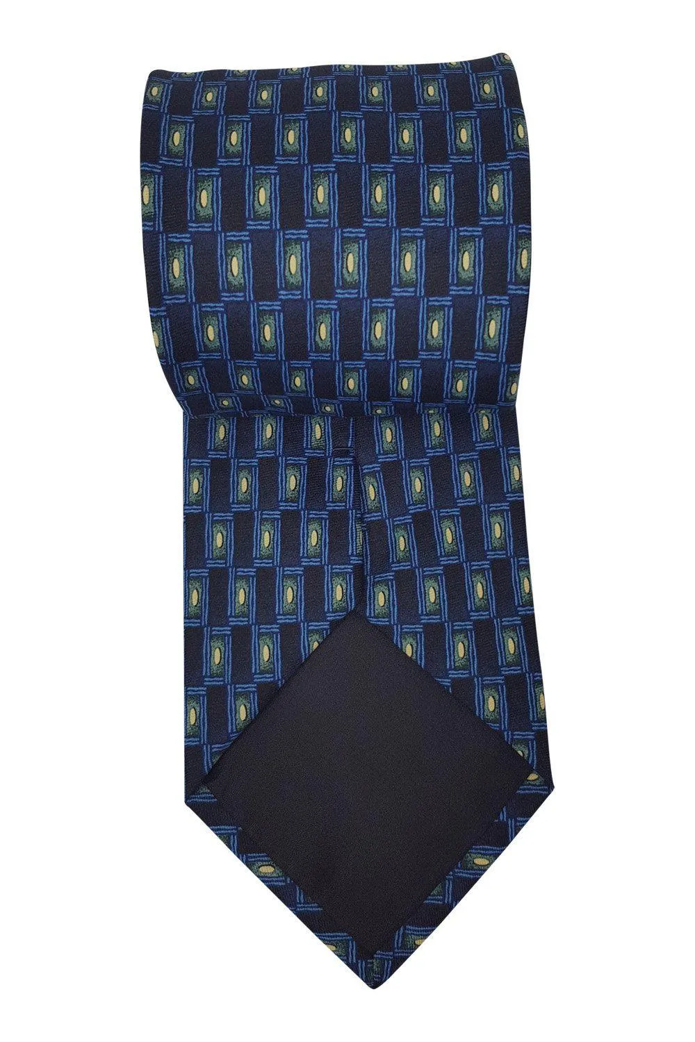 PIERRE CARDIN 100% Silk Navy Blue Geometric Rectangle Print Tie (59")