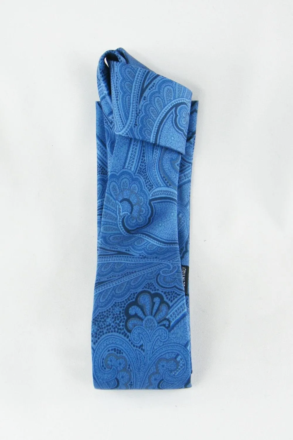 RAKE 100% Silk Blue Paisley Print Square Bottom Modern Tie (59")