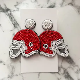 Red Helmet Seed Bead Statement Earrings