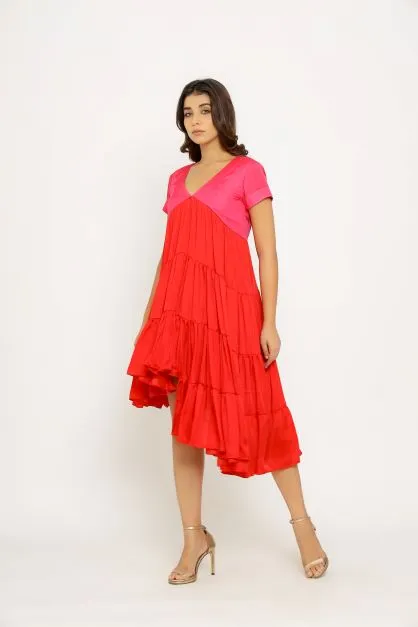 Red Pink Asymmetrical Dress