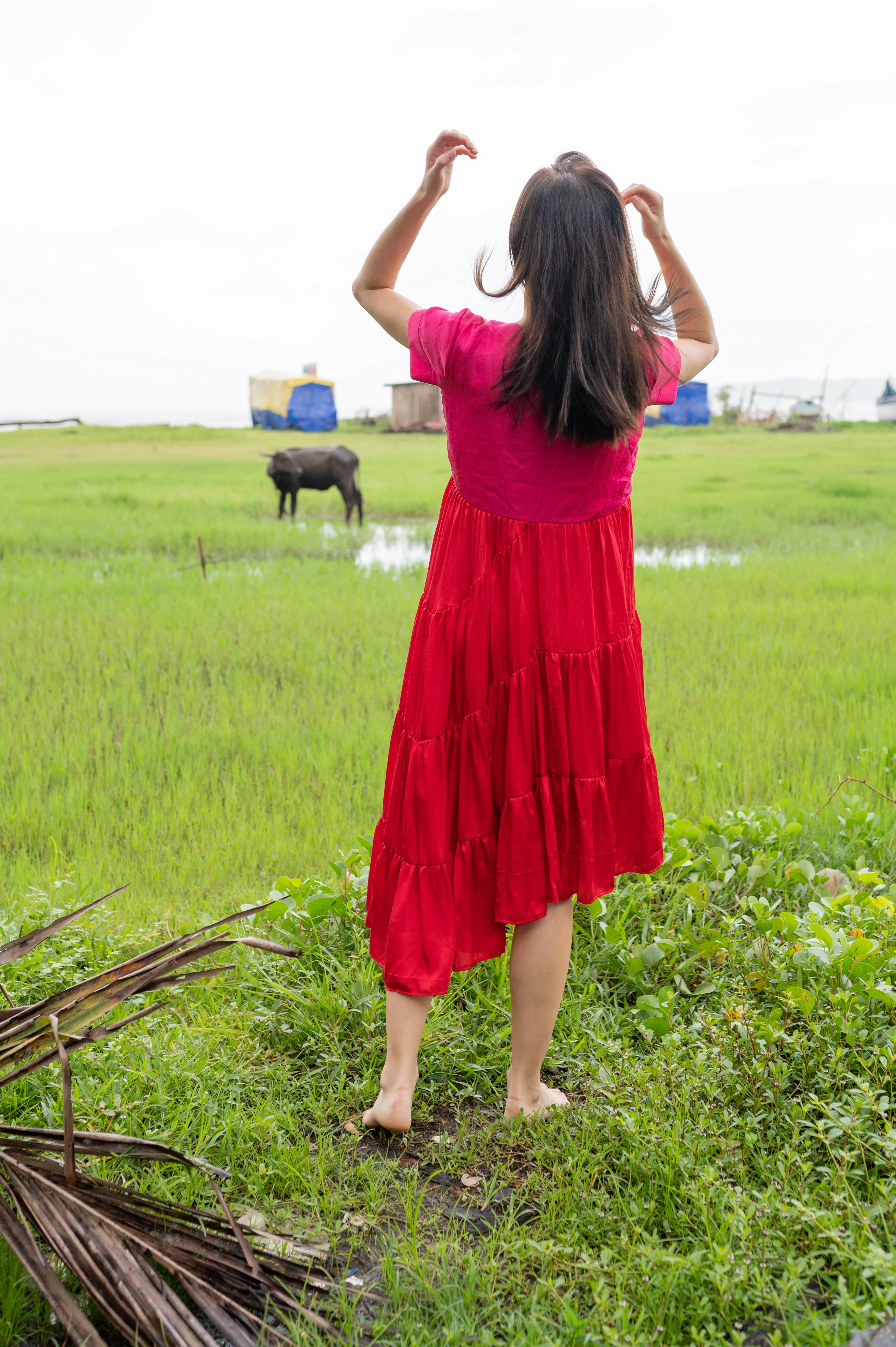 Red Pink Asymmetrical Dress