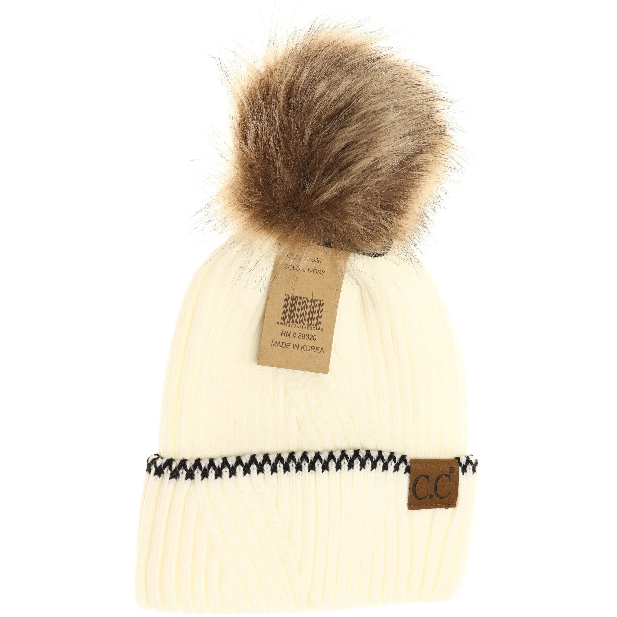 Ribbed Knit Beanie with Accented Cuff