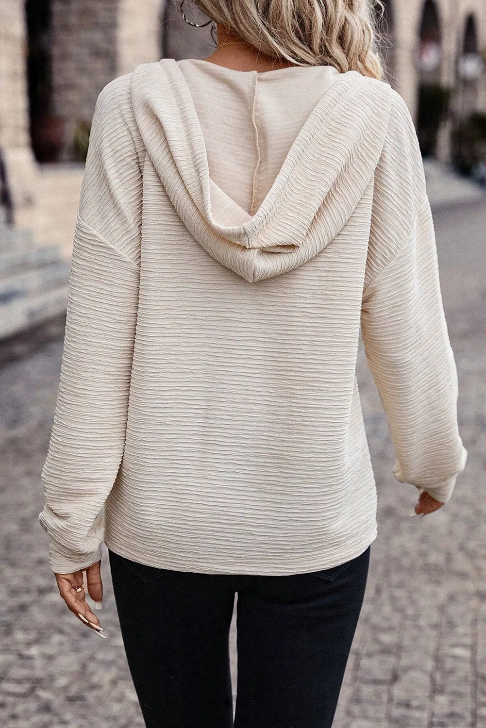 Soft LightWeight Drawstring Henley Hoodie