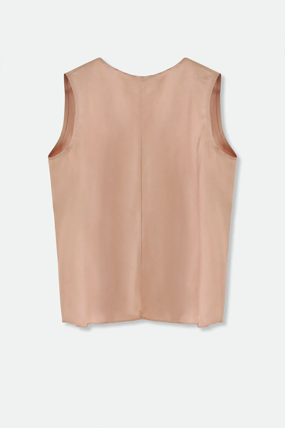 TARA SILK TWILL TWIST TANK TOP IN ROSE BEIGE