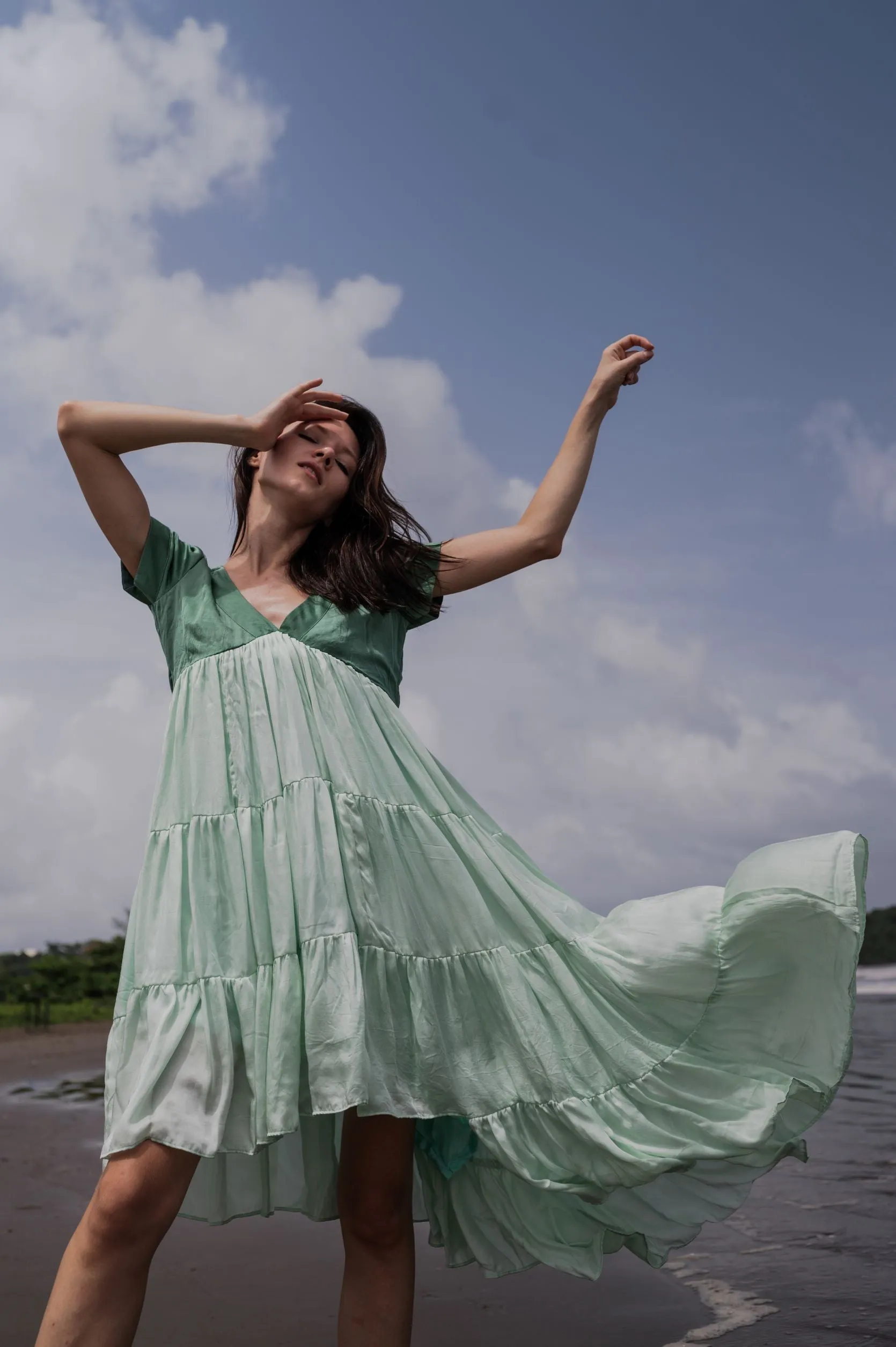 Teal Tea Green Asymmetrical Dress