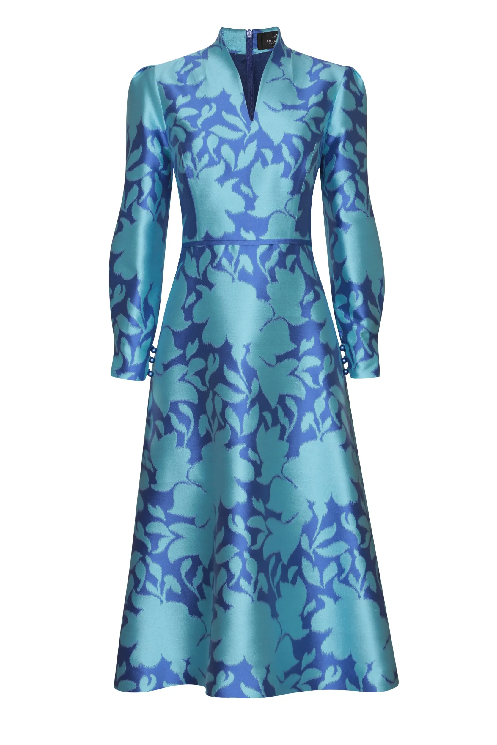 Turquoise/Royal Floral Silk Sateen Dress - Sophie