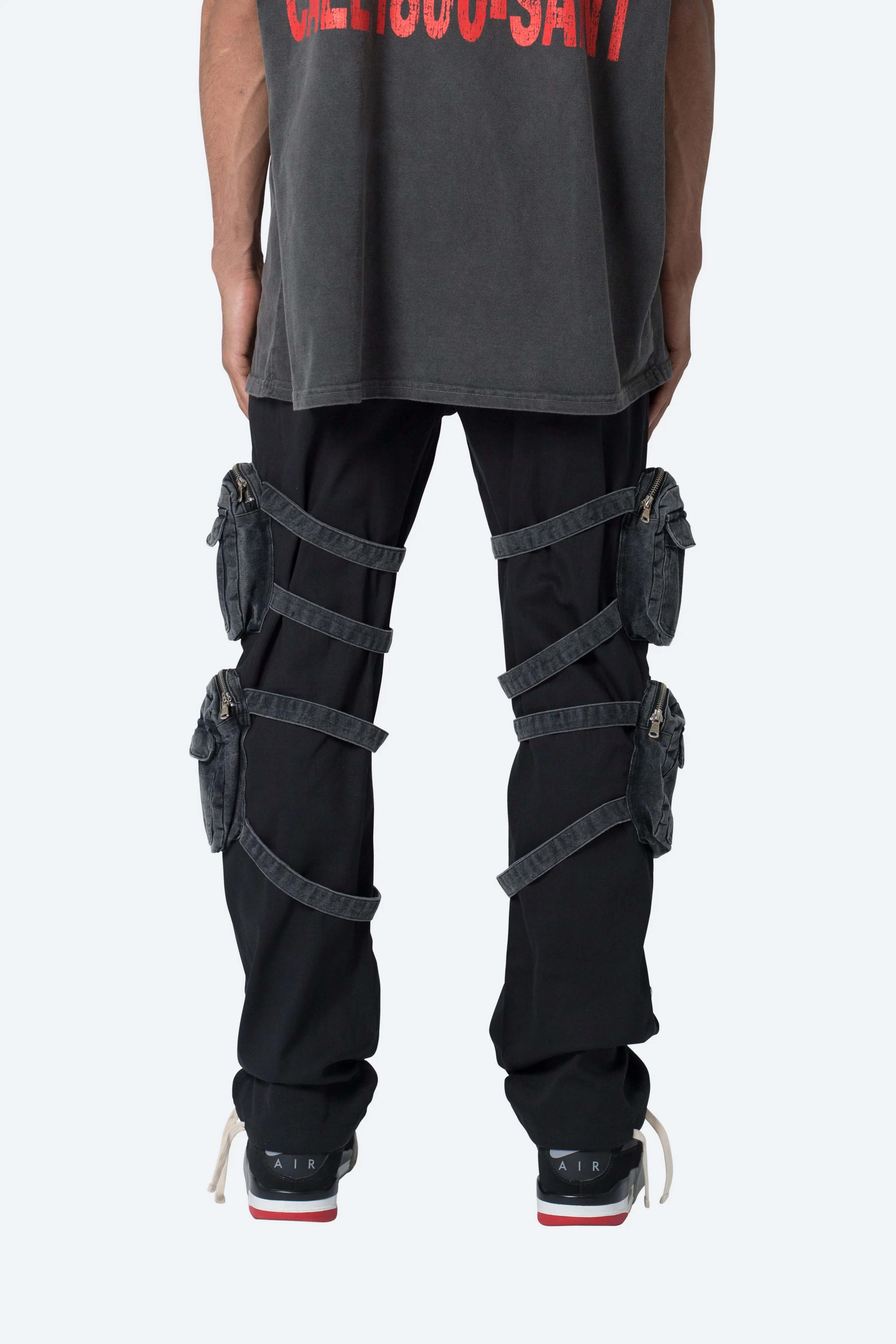 Twill Strapped Cargo Pants - Black