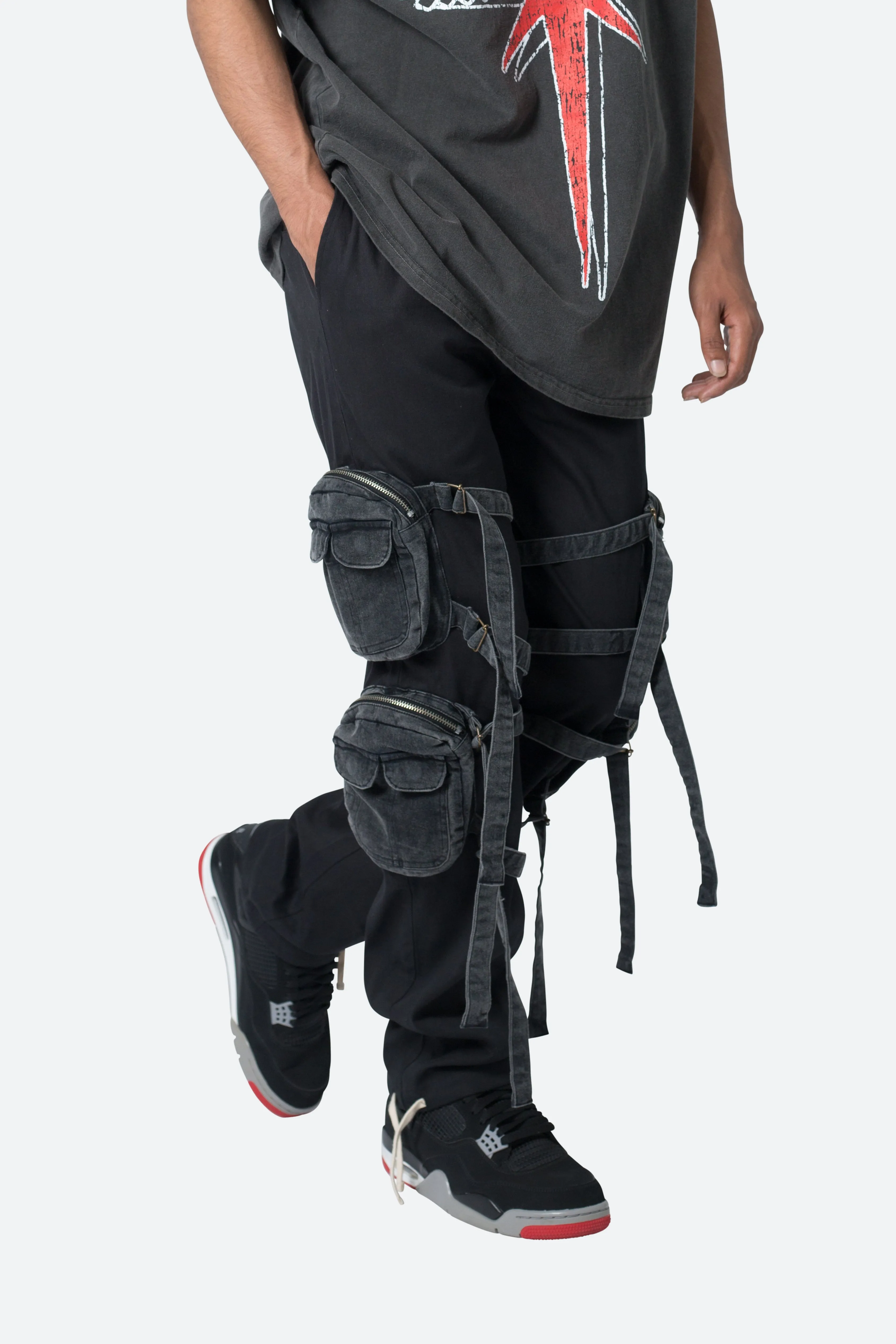 Twill Strapped Cargo Pants - Black