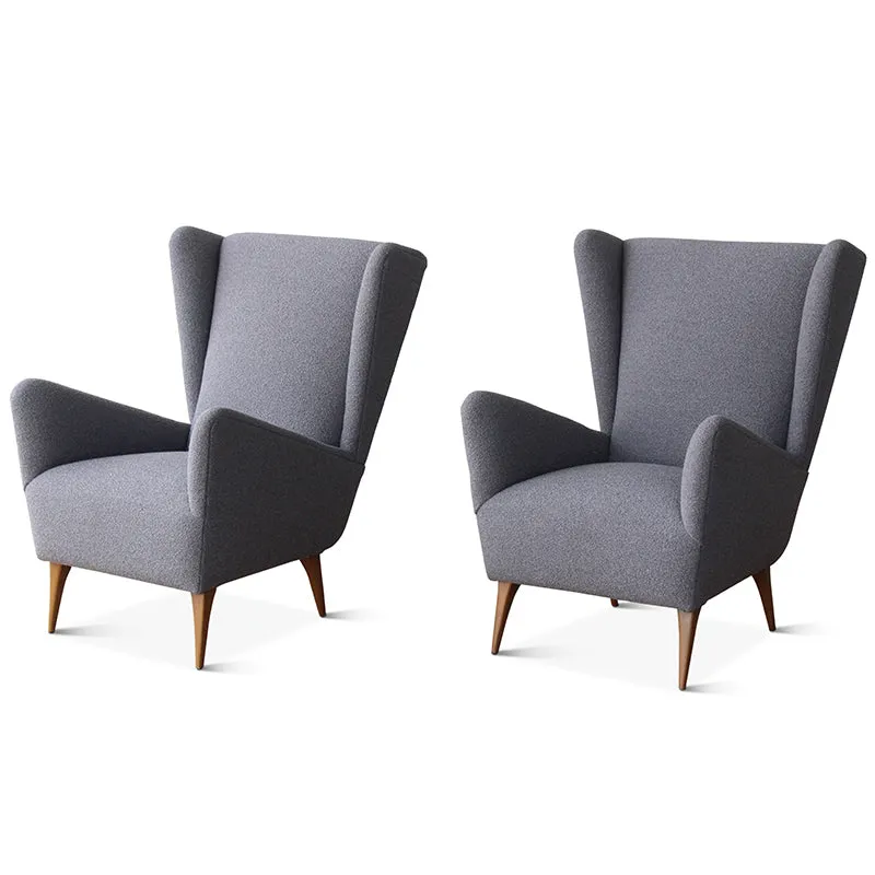 Vintage Mid-Century Italian Wing Chairs in Grey Boucle