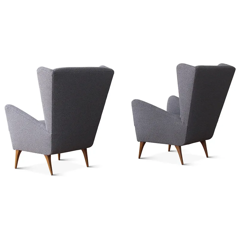 Vintage Mid-Century Italian Wing Chairs in Grey Boucle