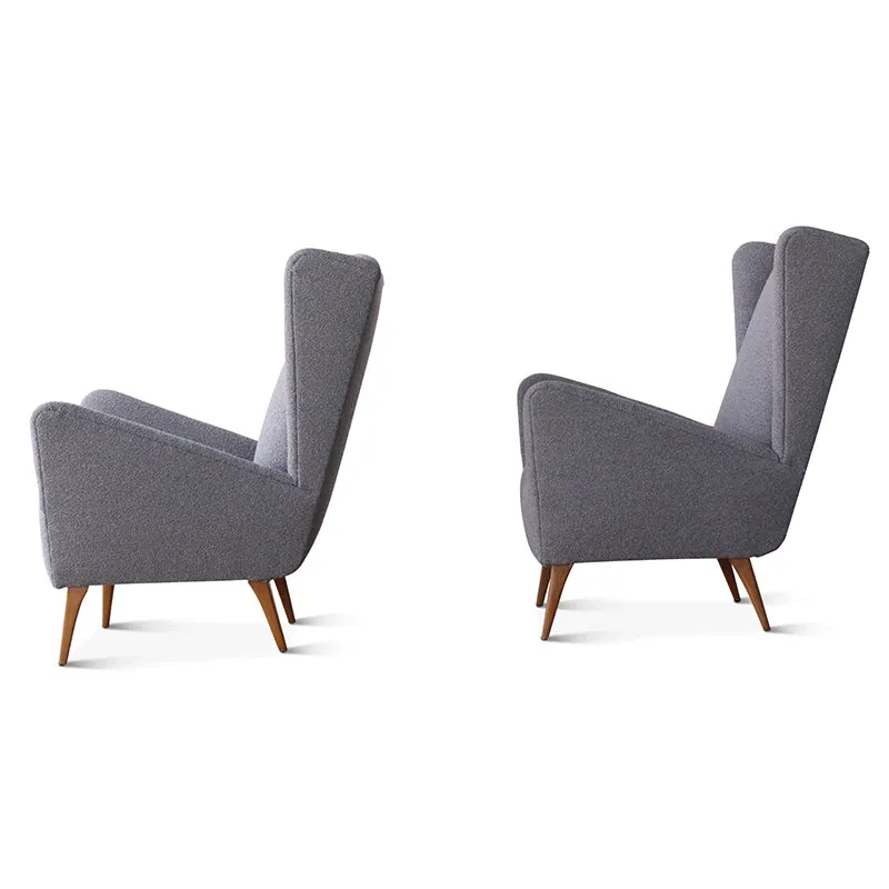 Vintage Mid-Century Italian Wing Chairs in Grey Boucle