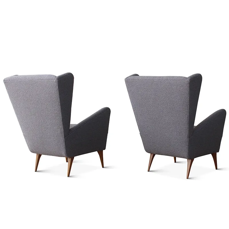 Vintage Mid-Century Italian Wing Chairs in Grey Boucle