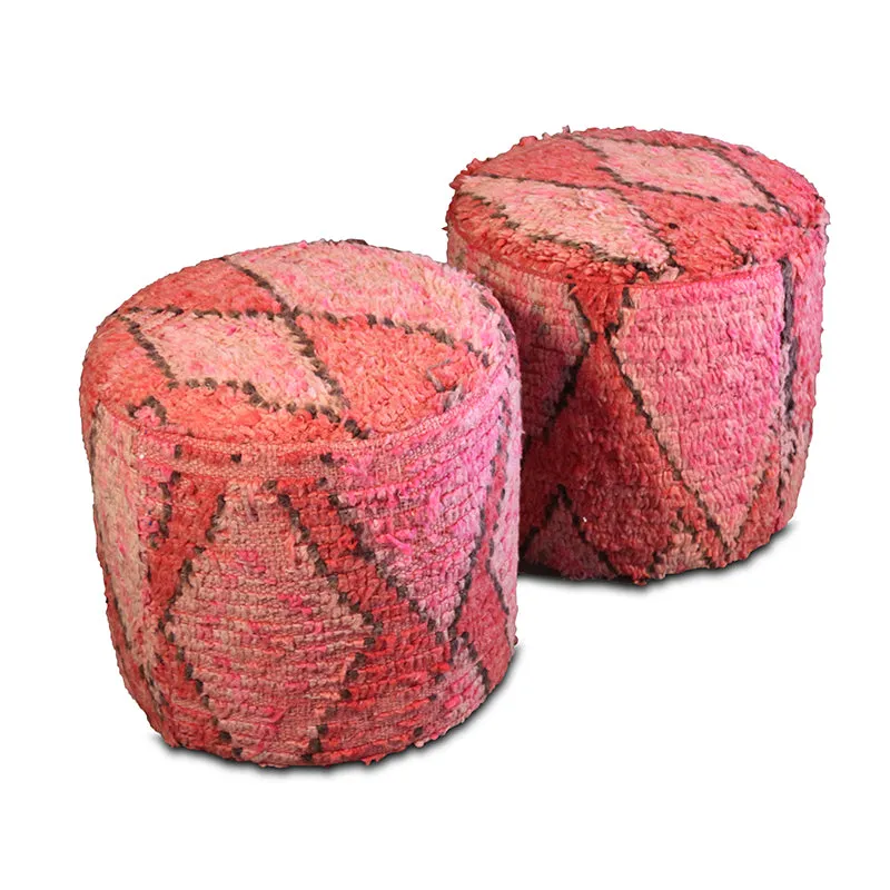 Vintage Pair of Upholstered Moroccan Poufs