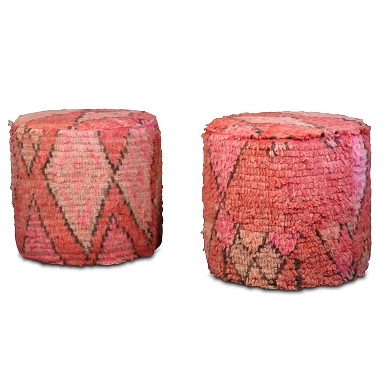 Vintage Pair of Upholstered Moroccan Poufs