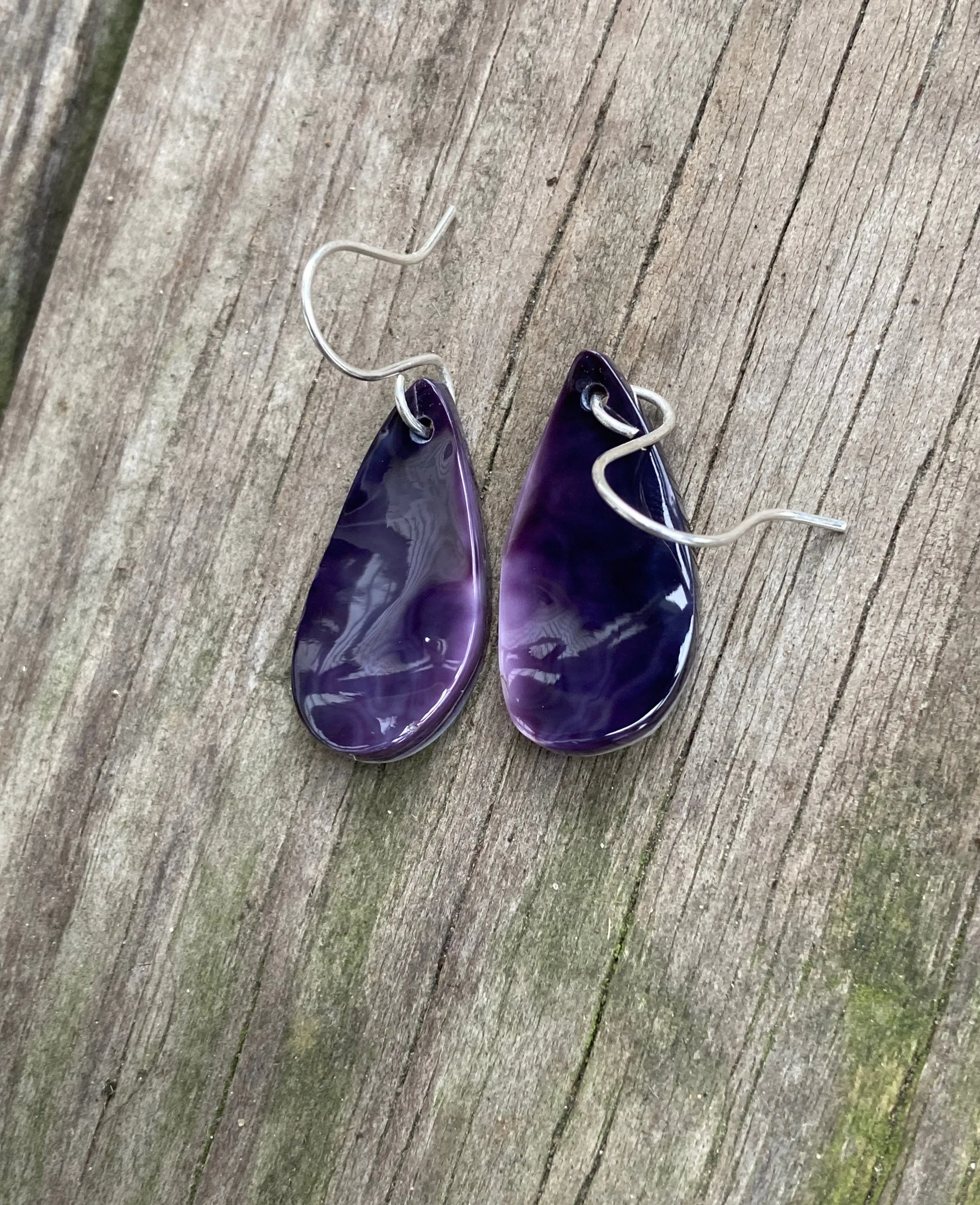 Wampum Deep Purple Tear Drop Earrings.