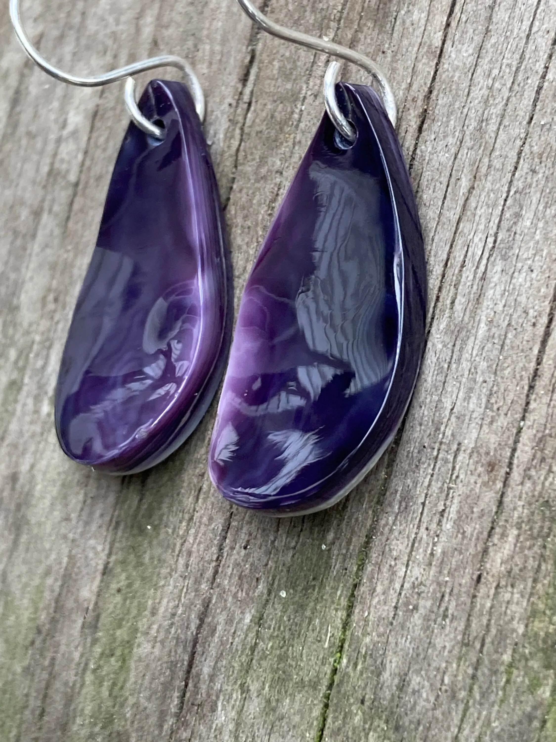 Wampum Deep Purple Tear Drop Earrings.