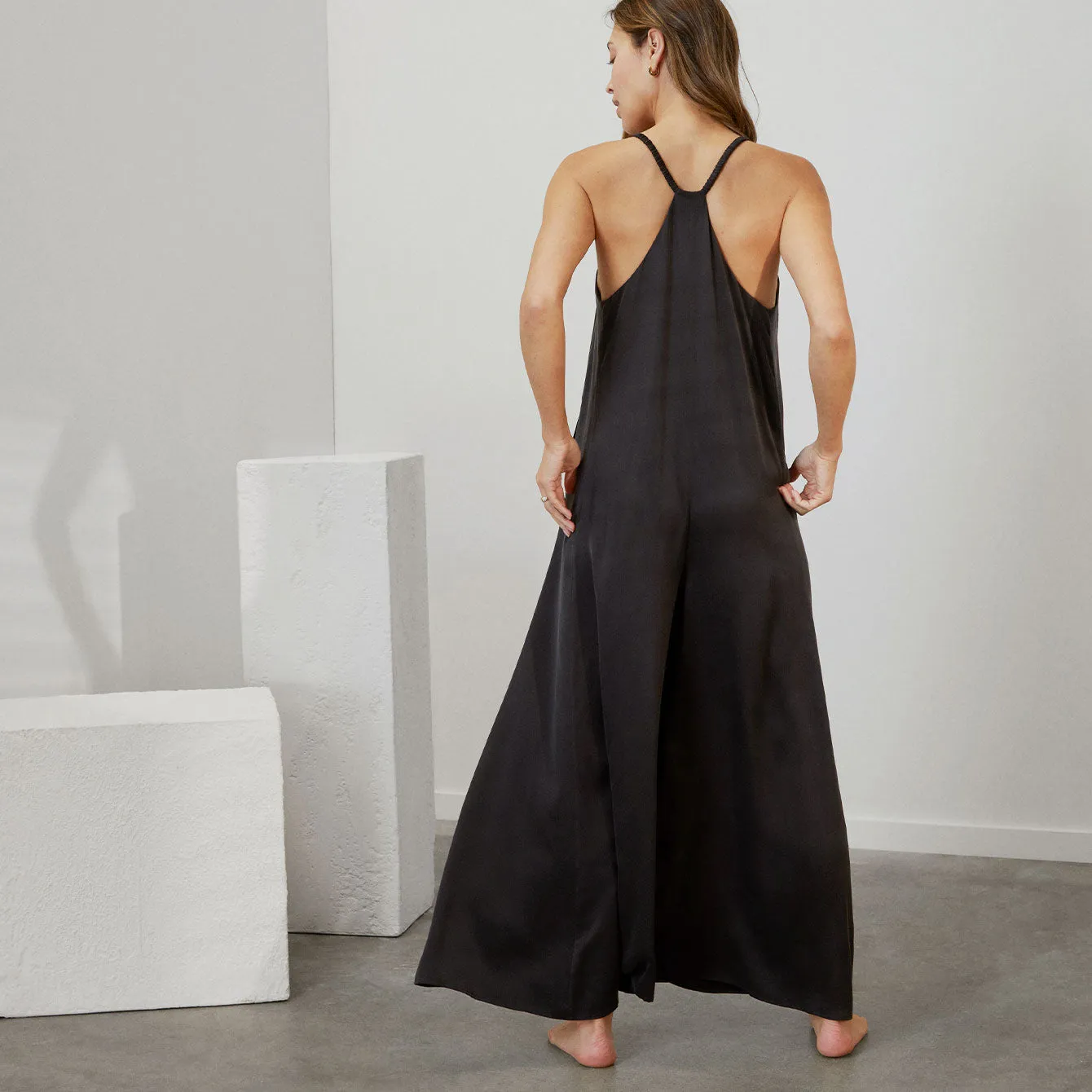 Washable Silk Elastic Strap Jumpsuit