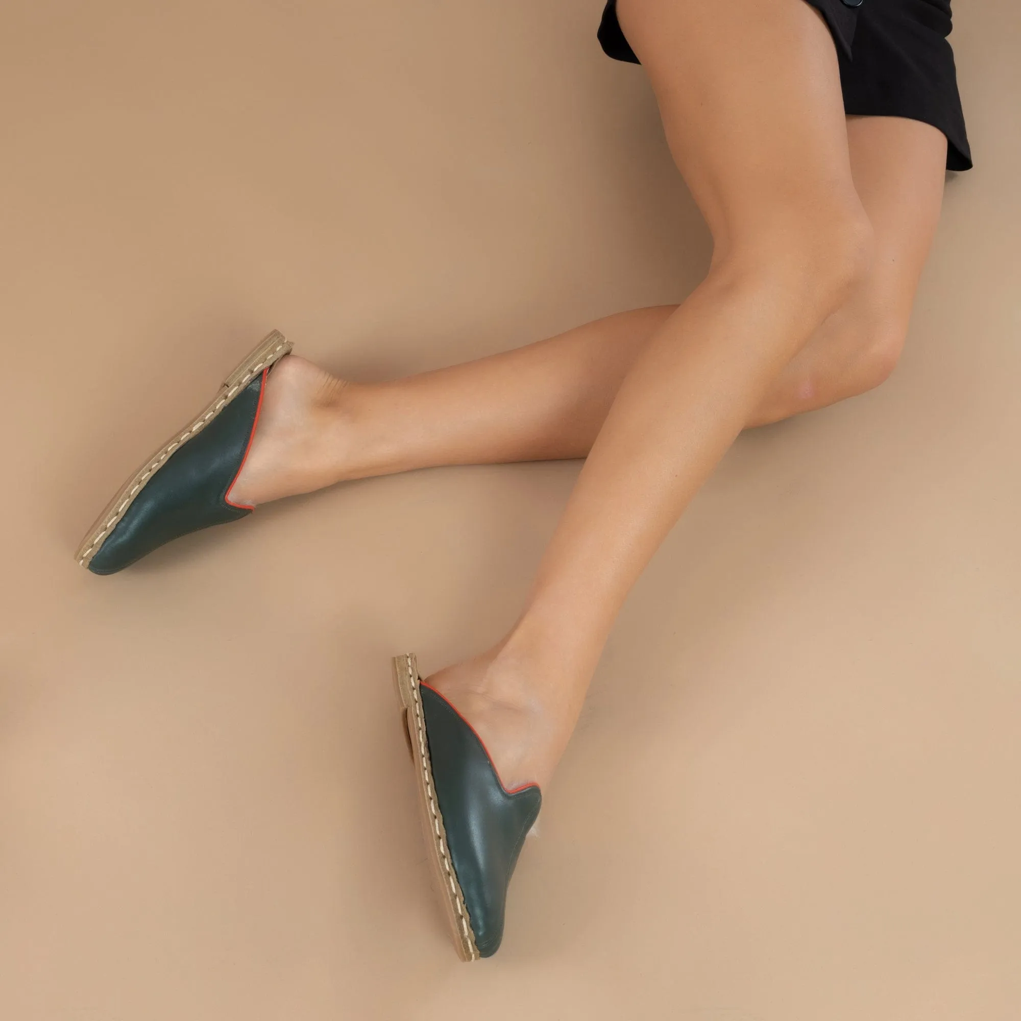 Women's Dark Green Slippers