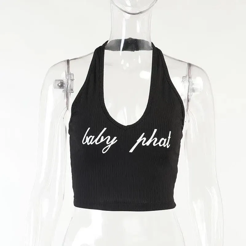 YD - Digital printing U-neck sexy halter lace up sleeveless crop top backless knitting tops high quality gym crop top